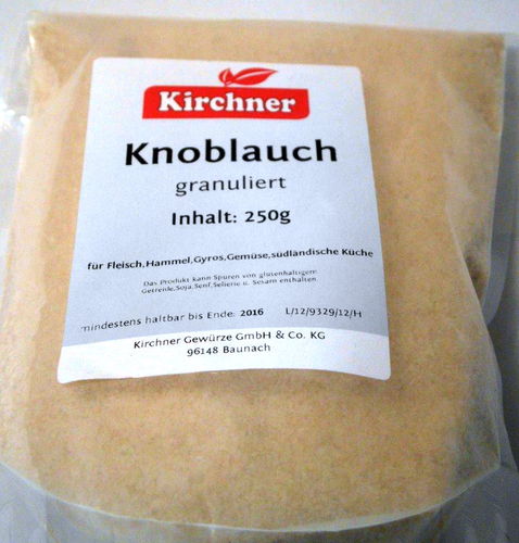 1a KIRCHNER Gewürze 59626 --- Knoblauch granuliert --- 250 g Beutel