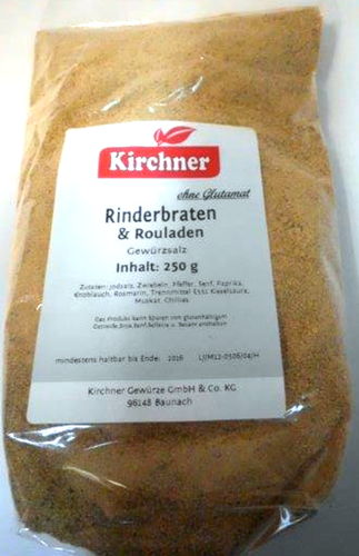 1a Kirchner Gewürze 49856 --- Rouladen- Rinderbratengewürz --- 250 g Beutel